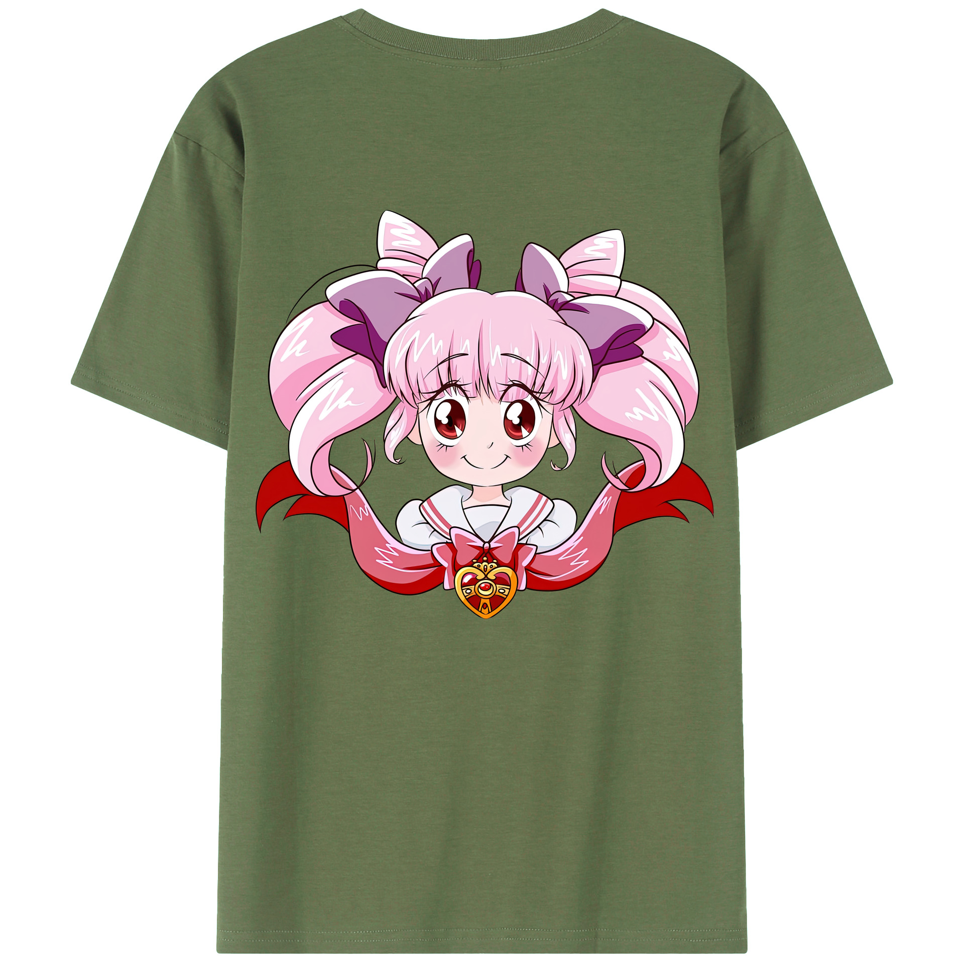 （画像用） 美少女戦士セーラームーン ちびうさ Sailor Moon Chibiusa Tsukino Usagi Small Lady Serenity 綿100％ メンズ半袖Tシャツ（バックプリント） 通気性